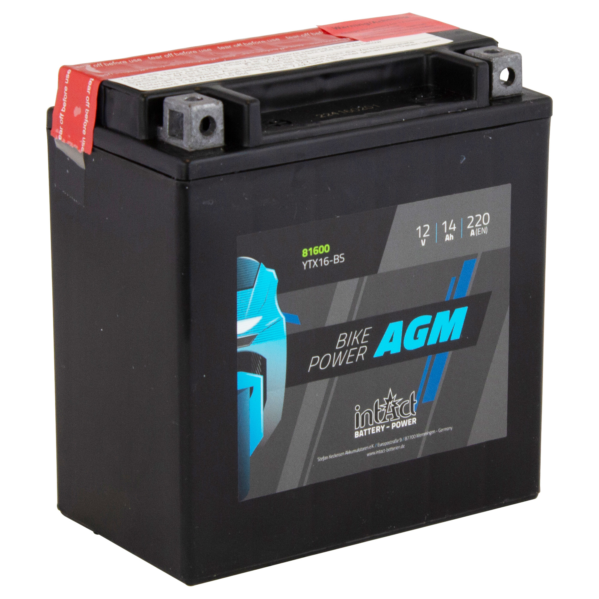 intAct YTX16-BS Maintenance Free AGM Bike-Power Battery