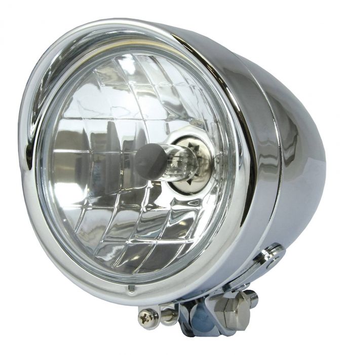 Bike It HEADLIGHT BULLET 4.5in H4 CHROME DIP TO CENTRE