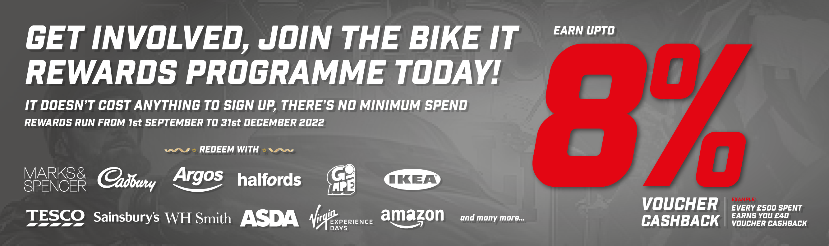 Earn up to 8% Voucher Cashback with Bike It Rewards - Get involved!